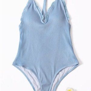 Sky Blue Ruffled One-piece Swimsuit